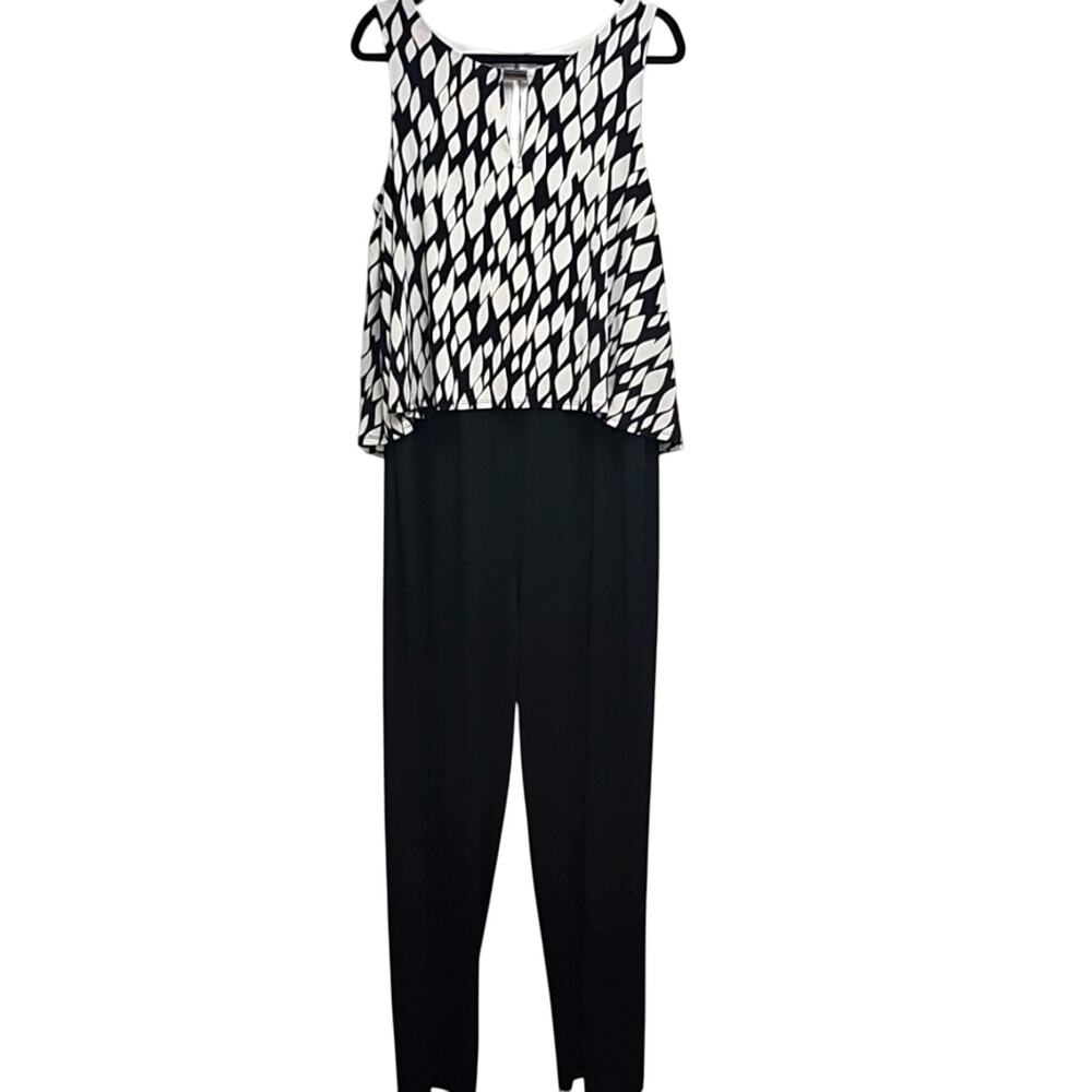 London Times Black and White Printed Top Jumpsuit